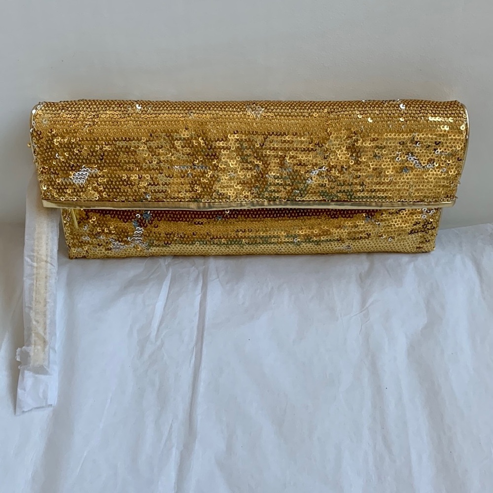 Michael Kors Gold Sequined Fold Over Clutch